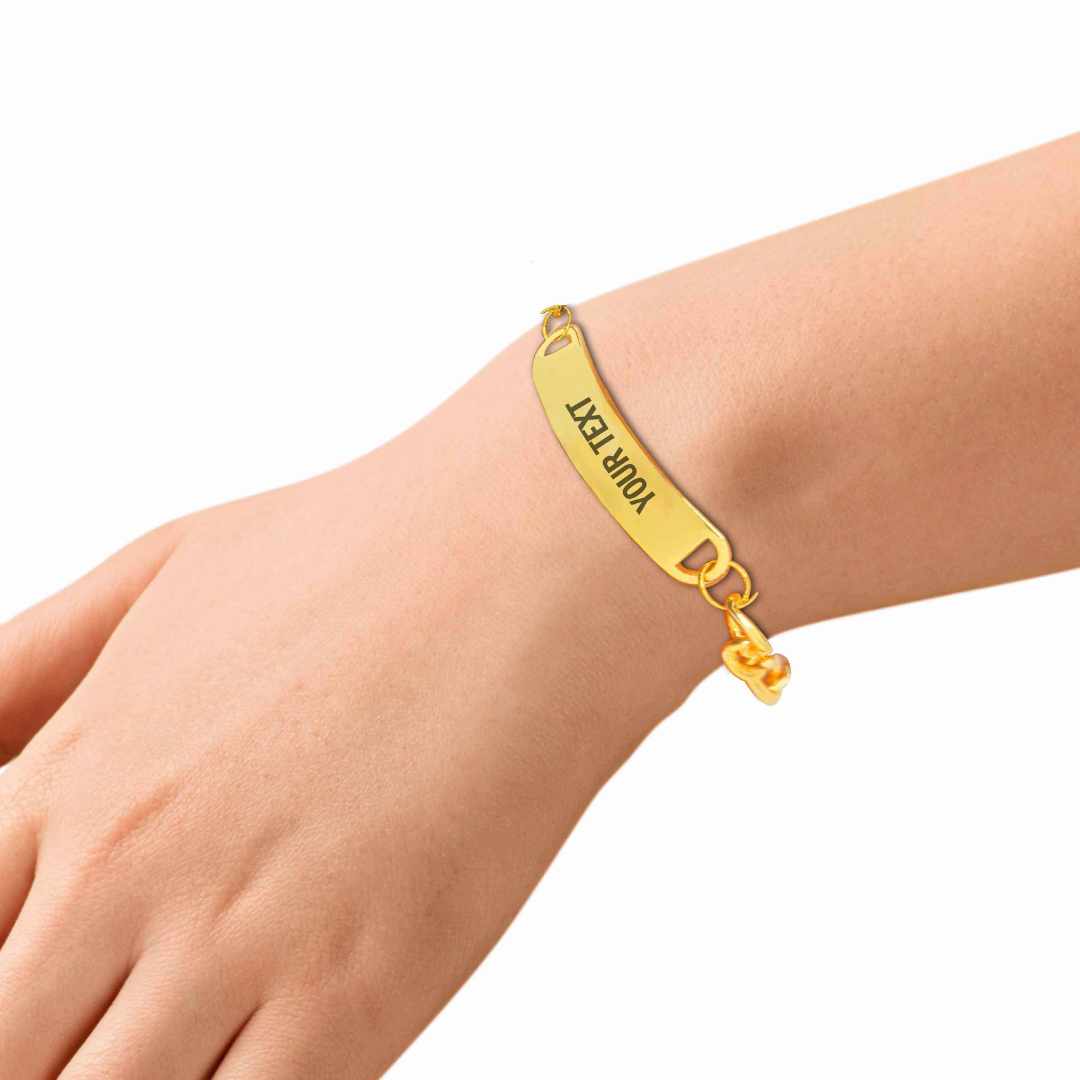Personalized Raksha Bandhan Gifts For Brothers Custom Rakhi Gift Stylish Metal Bracelet-Black Rhodium/Gold Plated With Customized Text - Image 4