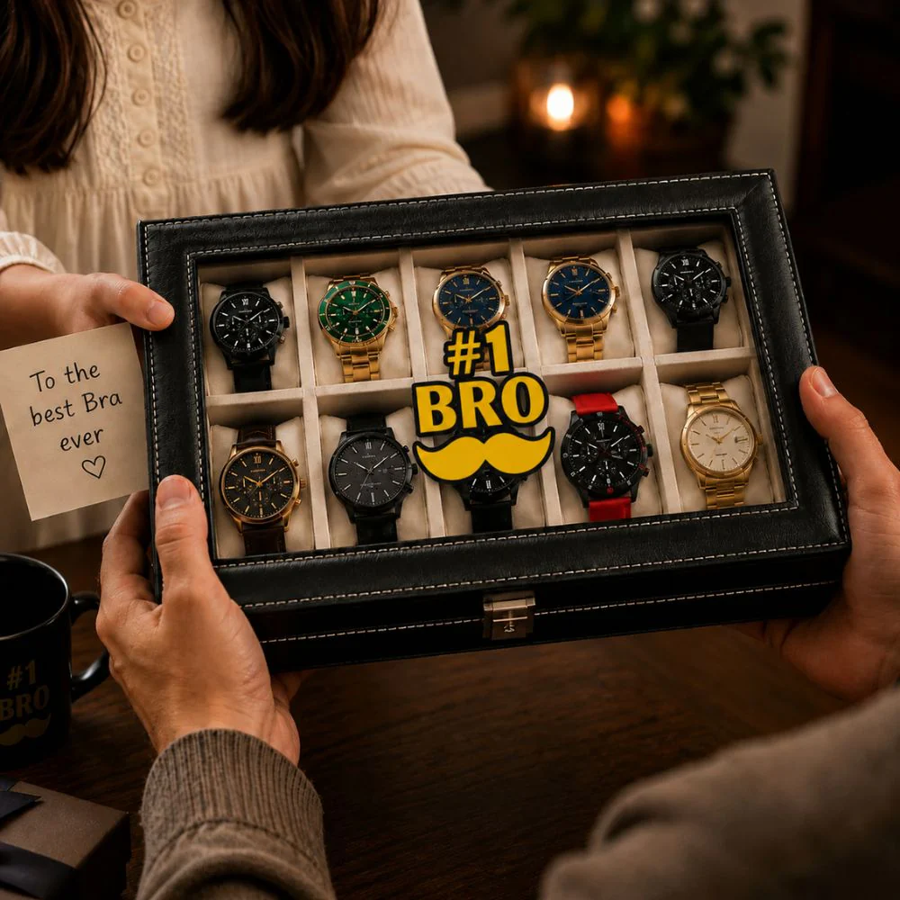 Rakshabandhan Gift Hamper for Brother | 10 slot watch box, wallet, eyeglass case and pen | #1 bro gift box - Image 5