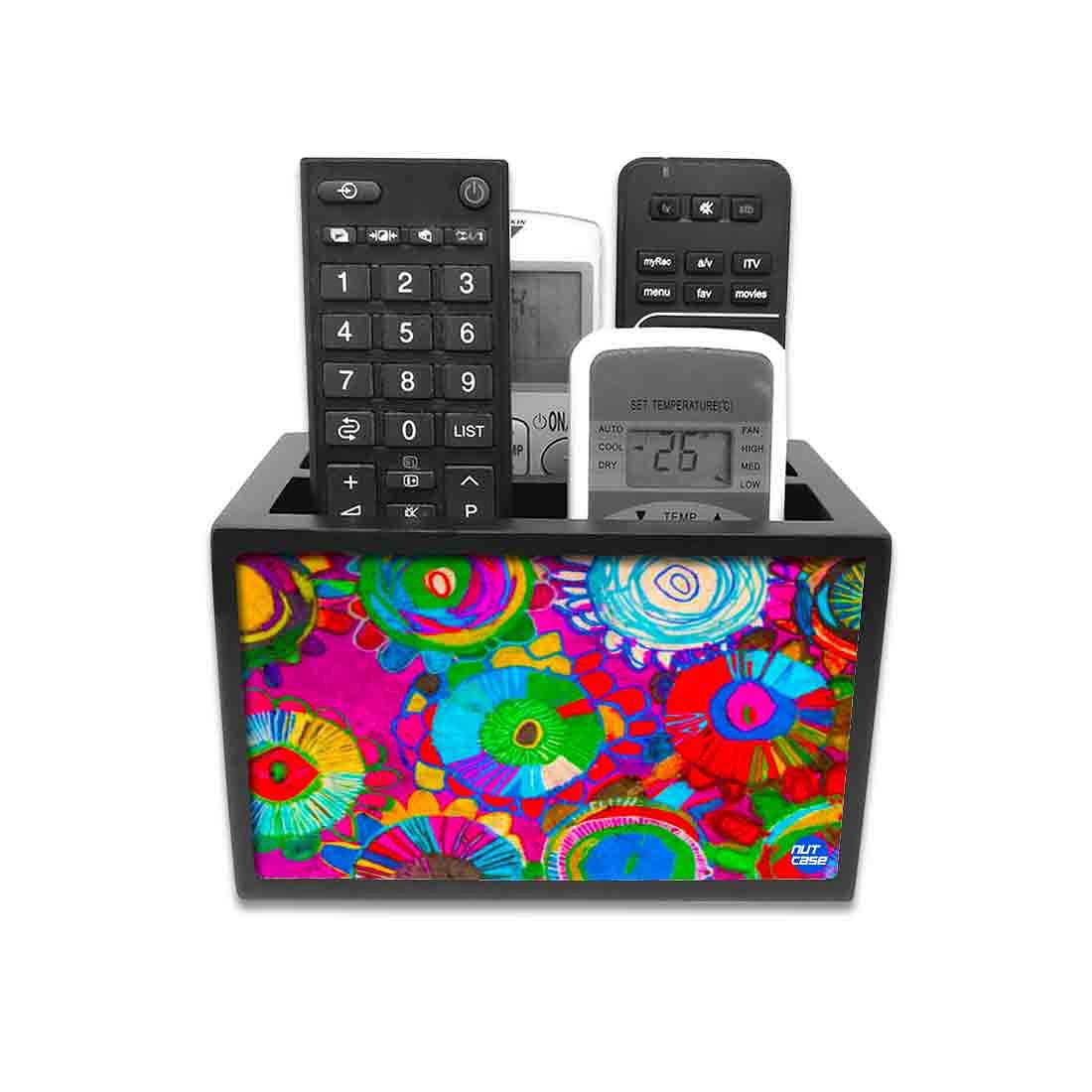 Remote Control Stand Holder Organizer For TV / AC Remotes - Floral Stitch