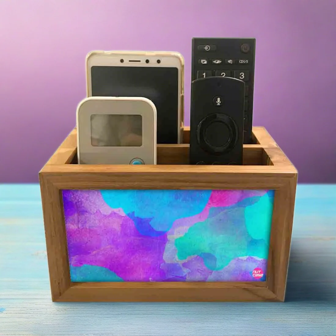 Tv Remote Control Organizer For TV / AC Remotes - Watercolors Blue - Image 2