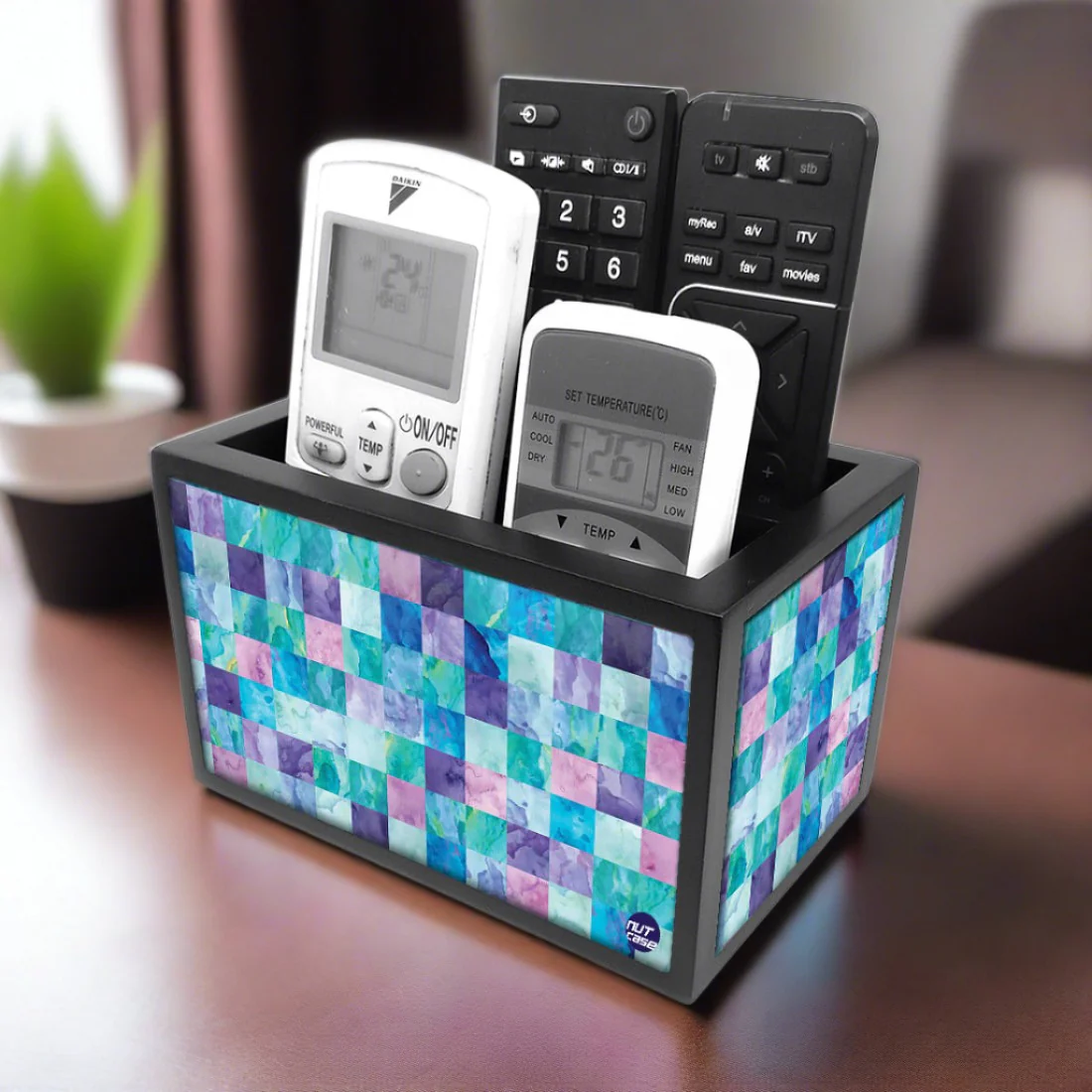 Remote Control Stand Holder Organizer For TV / AC Remotes - Marble Pink And Blue - Image 2