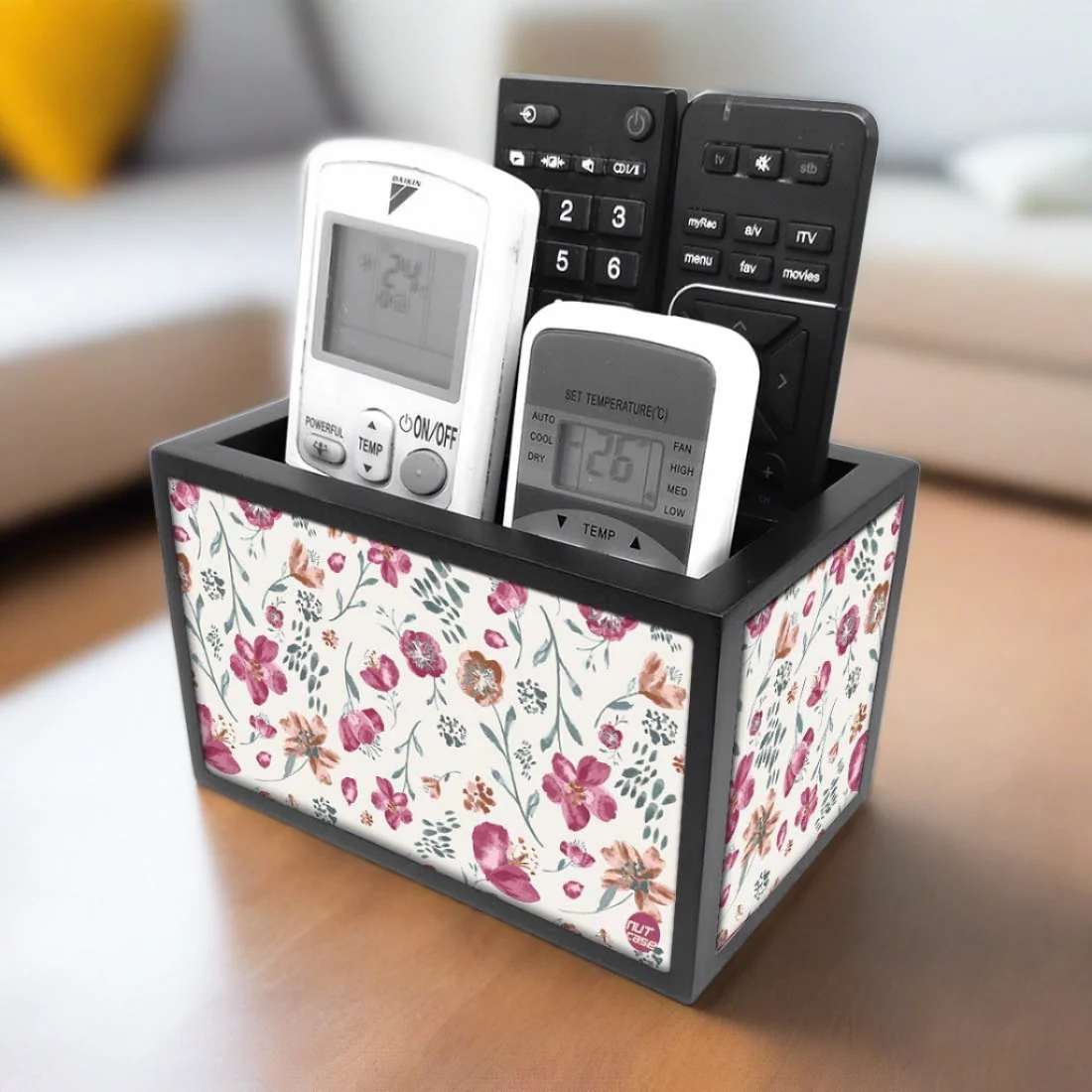 Organizer For TV AC Remotes -Cute Baby Floral Art Red - Image 2