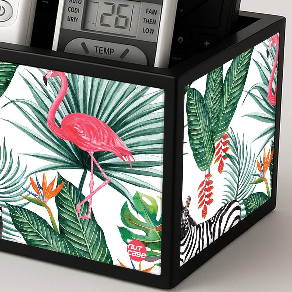 Designer Small TV Remote Holder For TV / AC Remotes - Leaves With Flamingo - Image 3