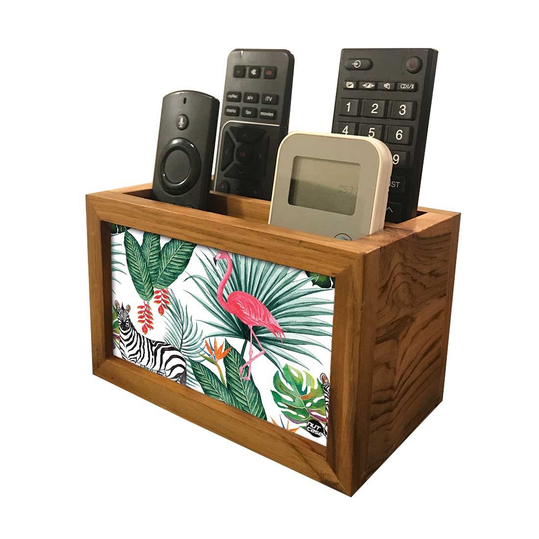 Designer Small TV Remote Holder For TV / AC Remotes - Leaves With Flamingo - Image 7