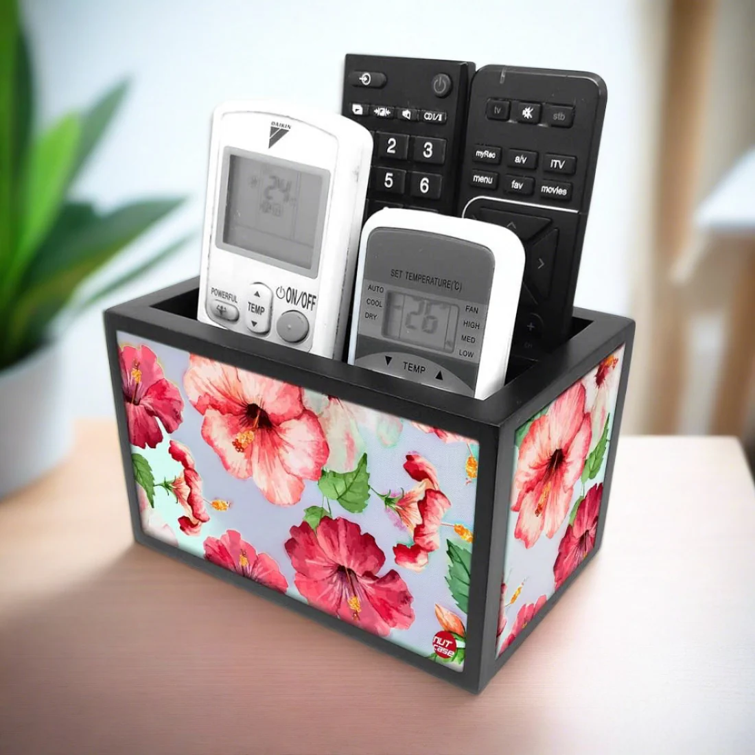 Floral Tv Remote Holder For TV / AC Remotes - Hibiscus Flower With White Background - Image 2