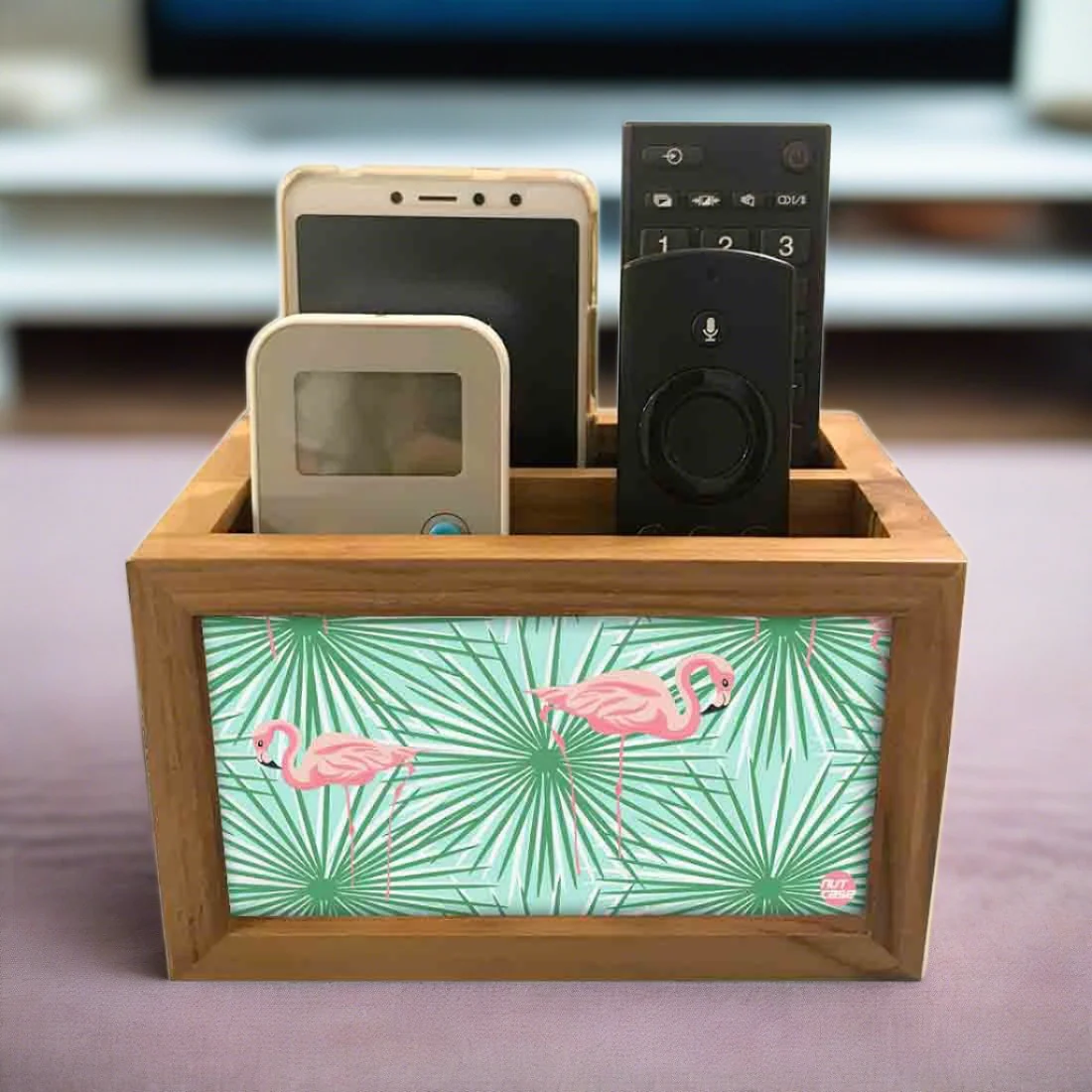Small TV Remote Holder For TV / AC Remotes - Flamingo With Green - Image 2