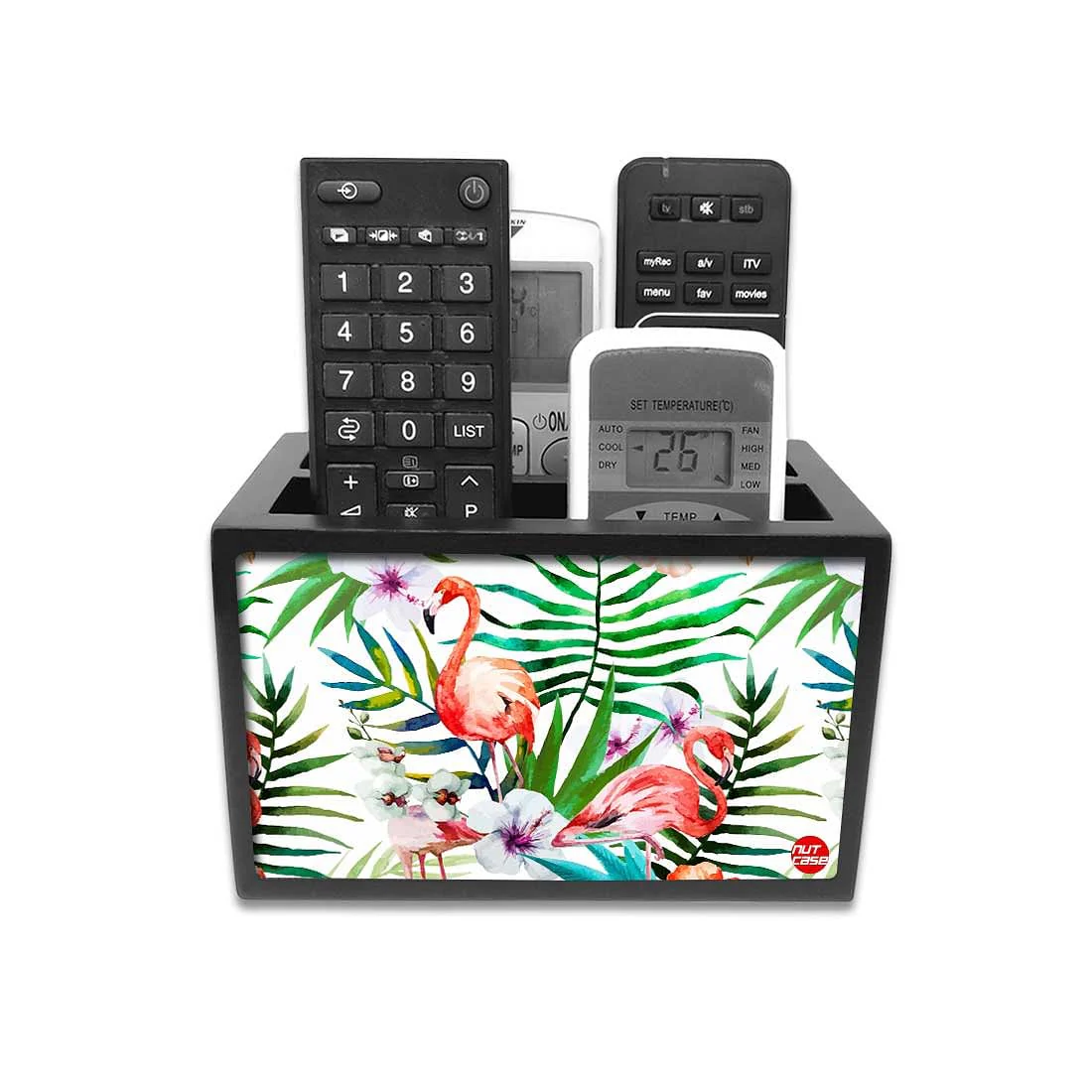 Cool Remote Control Holder For TV / AC Remotes - White Hibiscus Leaves With Flamingo - Image 6