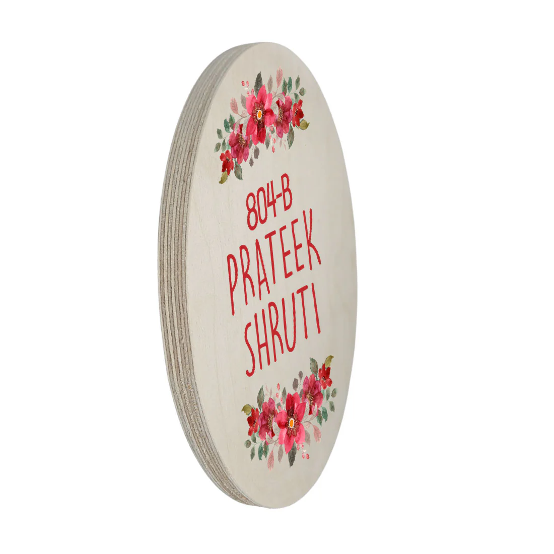 Round Name Plate Red Floral Design Nameplate for Home - Available in Wood and Acrylic - Image 16