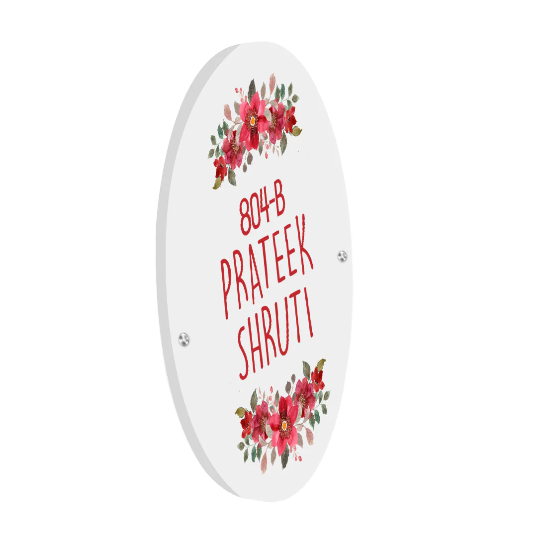 Round Name Plate Red Floral Design Nameplate for Home - Available in Wood and Acrylic - Image 20