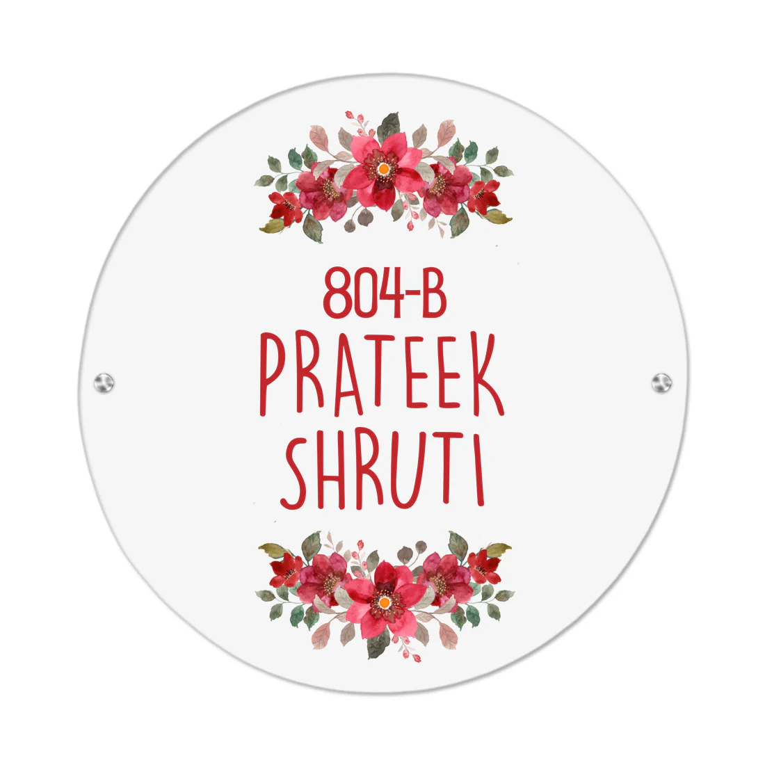 Round Name Plate Red Floral Design Nameplate for Home - Available in Wood and Acrylic - Image 4