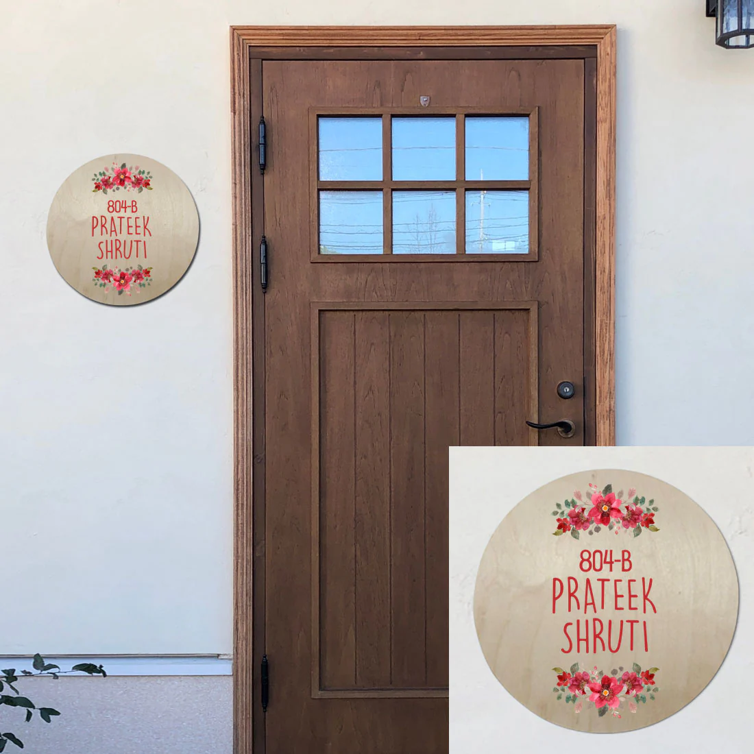 Round Name Plate Red Floral Design Nameplate for Home - Available in Wood and Acrylic - Image 9