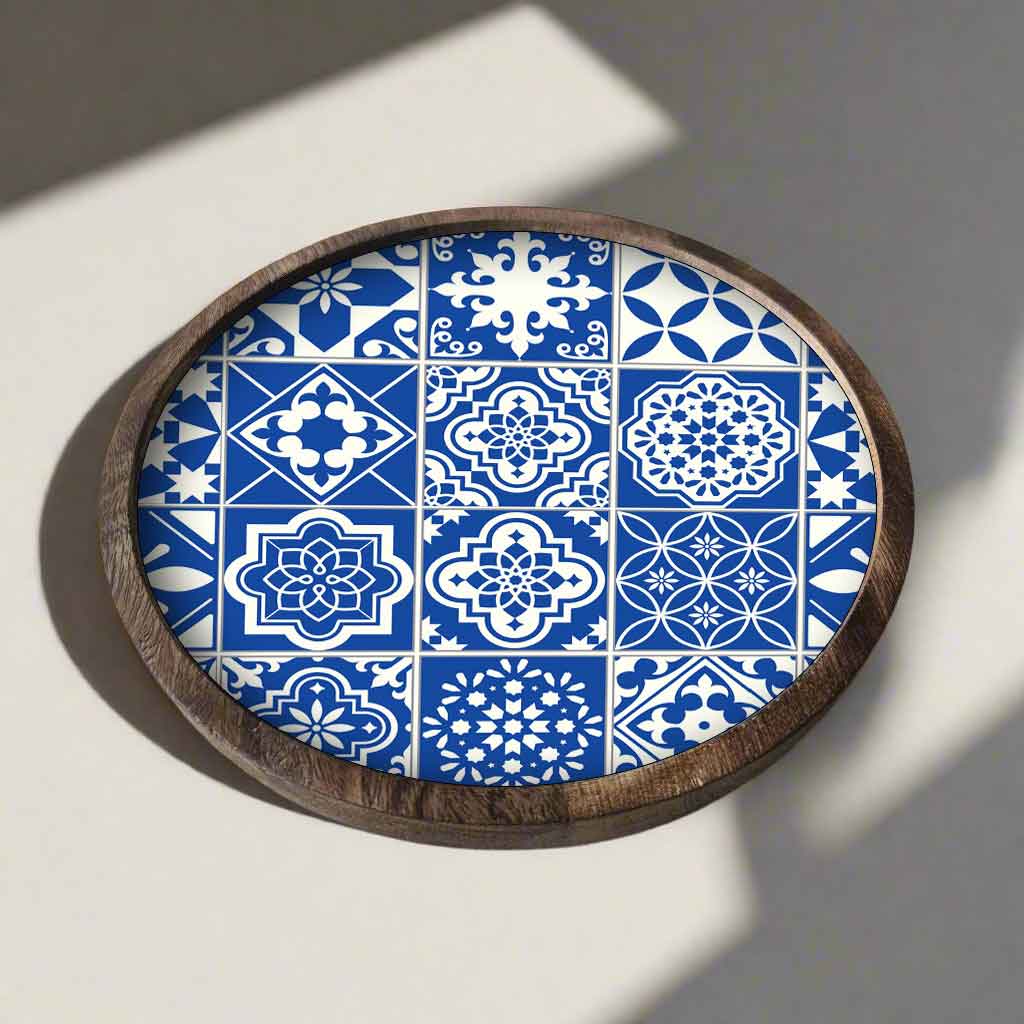 Round Platters for Serving Mango Wood Tray For Dry Snacks - Spanish Design - Image 3