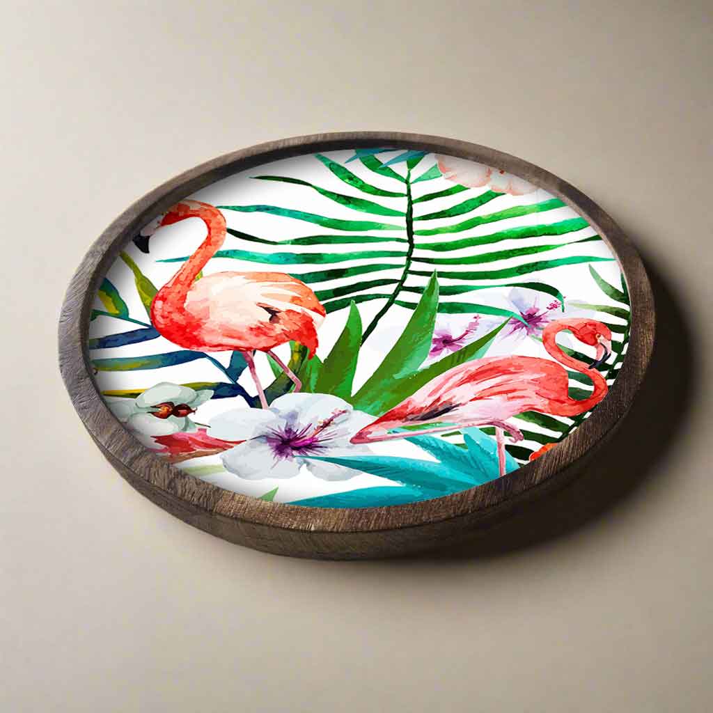 Stylish Serving Platters for Snacks | Mango Wooden Bat Platter Round Tray - Tropical Paradise - Image 2