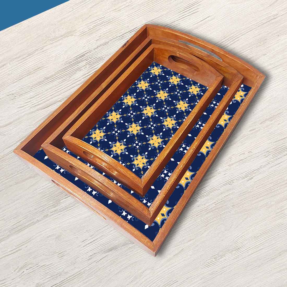 Decorative Rectangular Tea Serving Tray Set of 3 for Kitchen Use