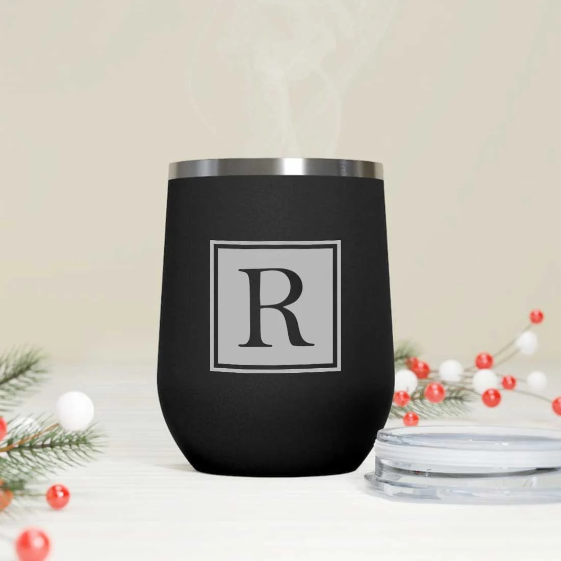Personalised Small Coffee Tumbler for Travelling Engraved Stainless Steel Mug (350 ML) - Monogram - Image 2