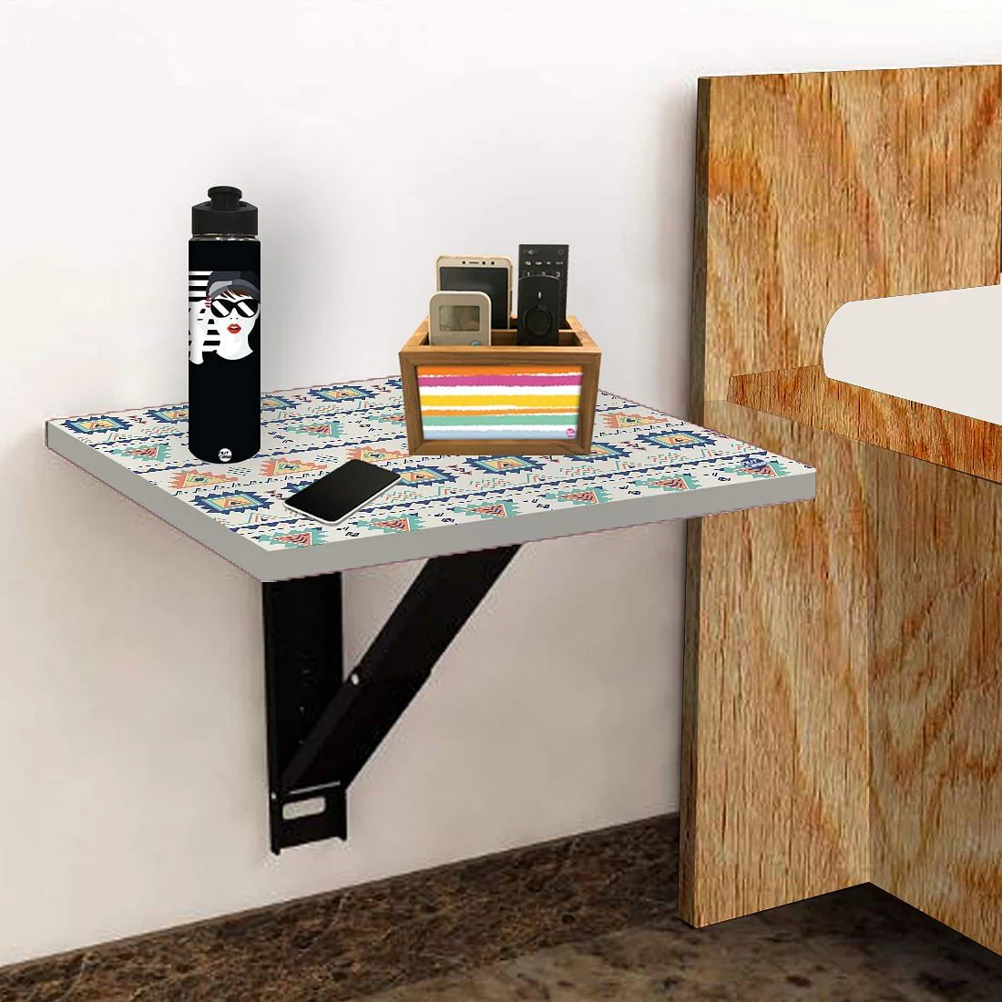 Simple Wall Mounted side Table - Aztec Grey Pattern - Image 5