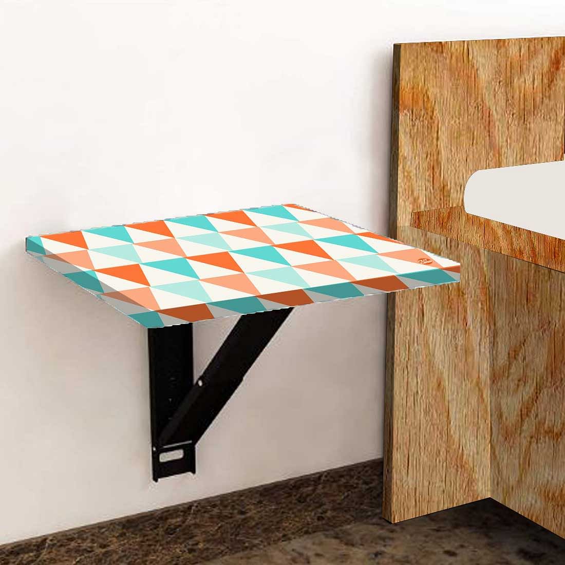 Wall Mounted Night Table For Bedroom - Orange and Mint Triangles