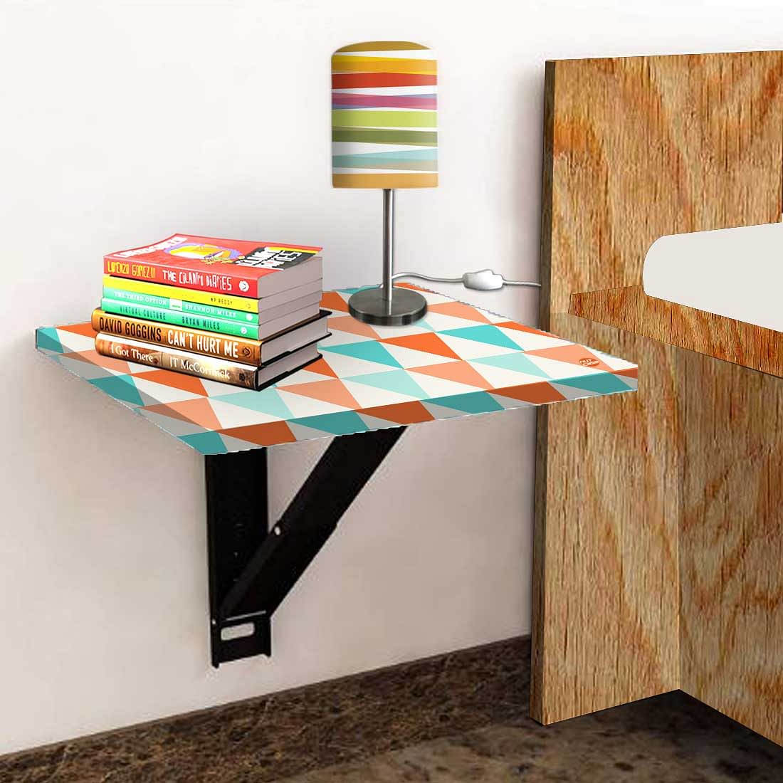 Wall Mounted Night Table For Bedroom - Orange and Mint Triangles - Image 4