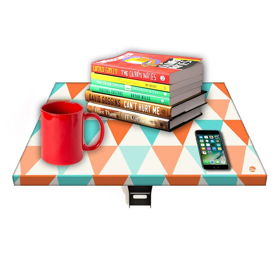 Wall Mounted Night Table For Bedroom - Orange and Mint Triangles - Image 7