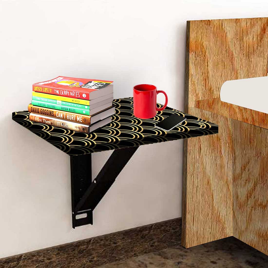 Folding Wall Mounted Bedside Table - Golden Design Pattern - Image 3