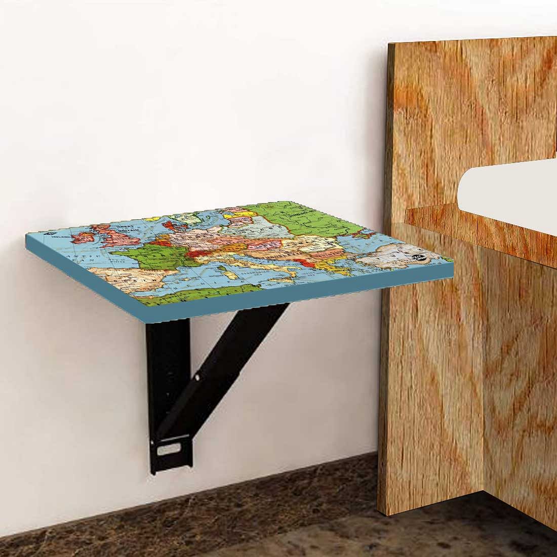 Fold Down Table Wall Mounted with Desk - World Map