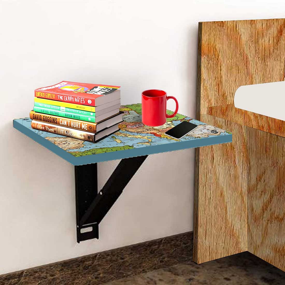 Fold Down Table Wall Mounted with Desk - World Map - Image 3