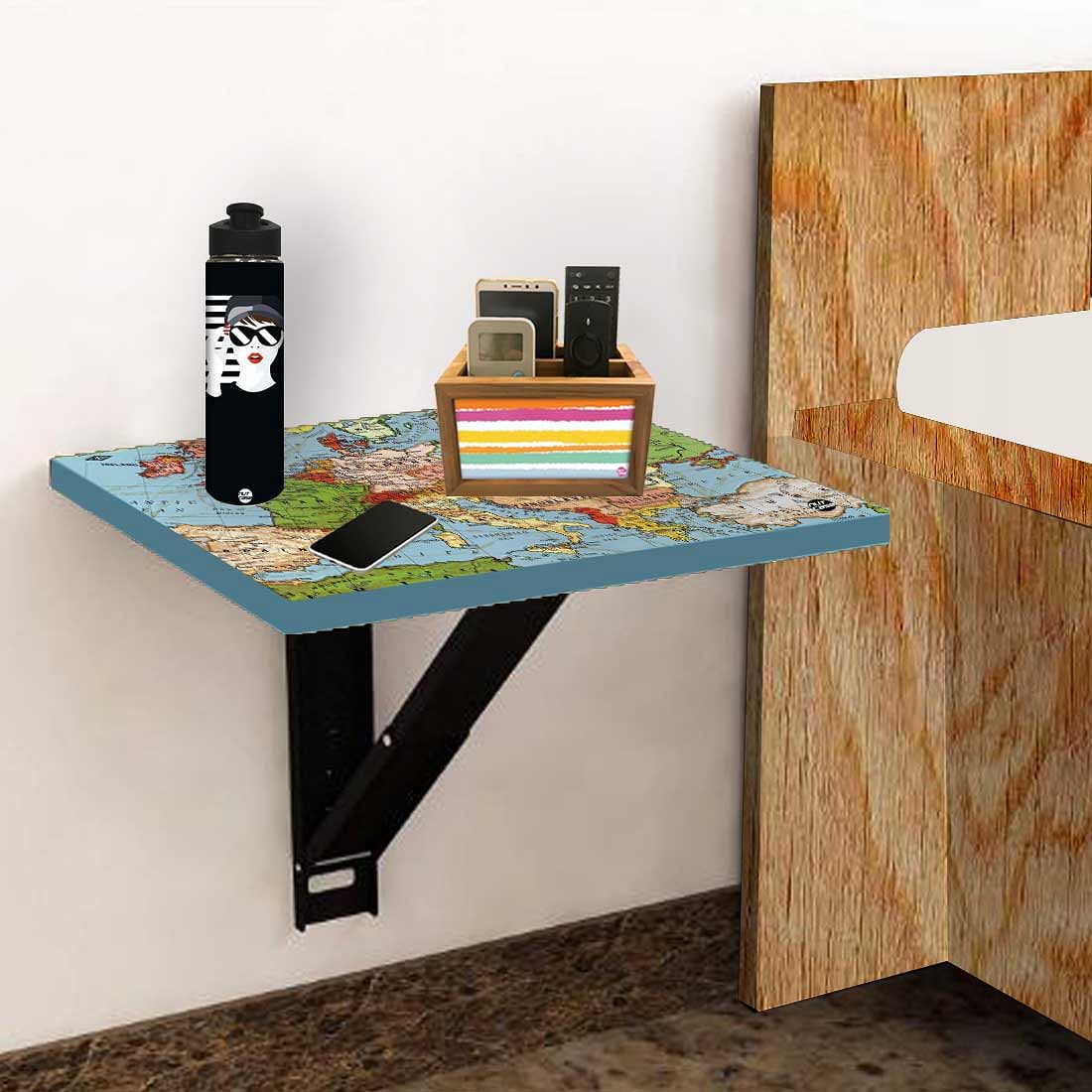 Fold Down Table Wall Mounted with Desk - World Map - Image 5