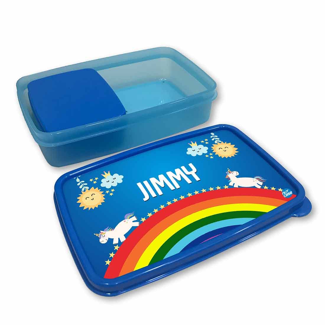 Personalized Snack Box for Kids Plastic Lunch Box for Boys -Rainbow & Unicorn - Image 3