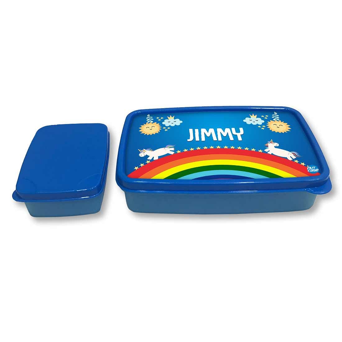 Personalized Snack Box for Kids Plastic Lunch Box for Boys -Rainbow & Unicorn - Image 4