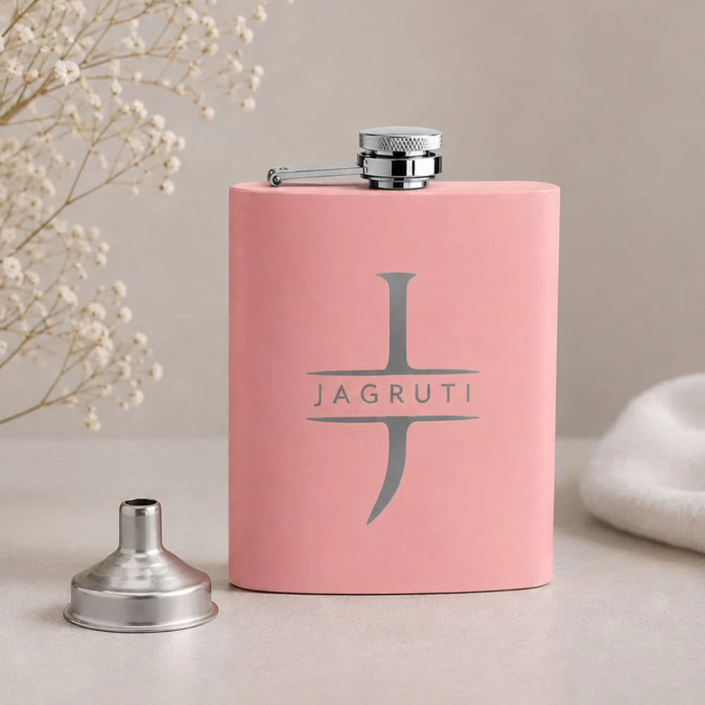 Stainless Steel Alcohol Flask for Women - Personalized 8oz Pink Hip Flask - Image 2