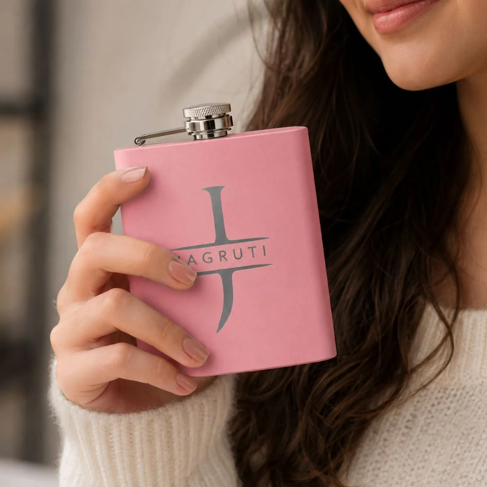 Stainless Steel Alcohol Flask for Women - Personalized 8oz Pink Hip Flask - Image 3