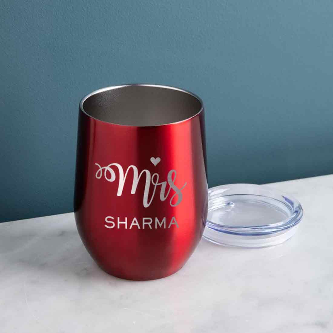 Engraved Personalized Stainless Steel Coffee Tumbler With Lid - Mrs