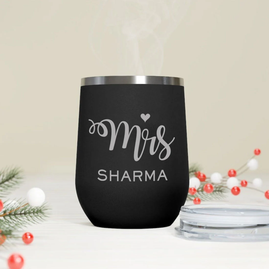 Engraved Personalized Stainless Steel Coffee Tumbler With Lid - Mrs - Image 6