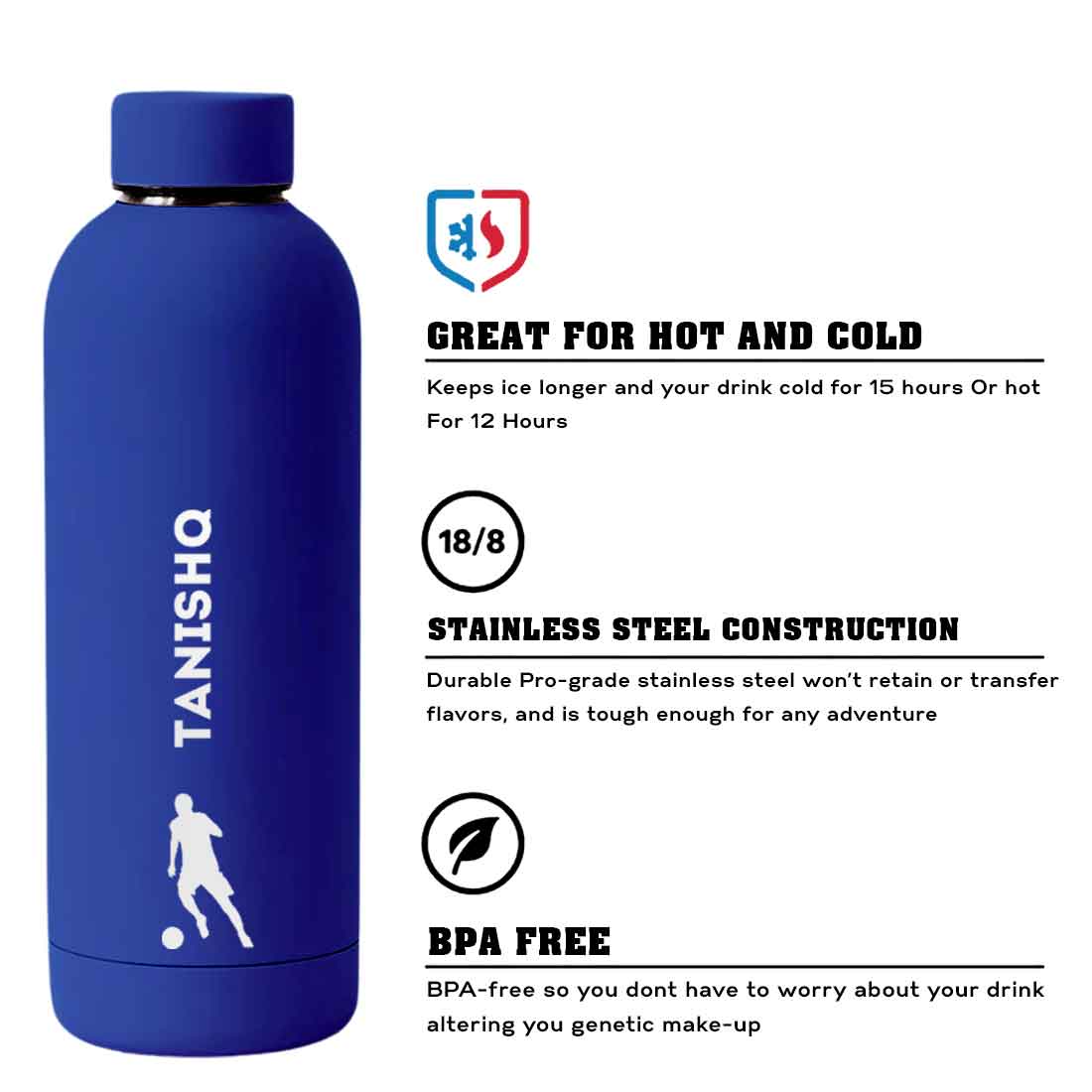 Stainless Steel Insulated Water Bottle with Name 500ML Water Bottles for Sports - BPA Free, Leakproof - Football - Image 46