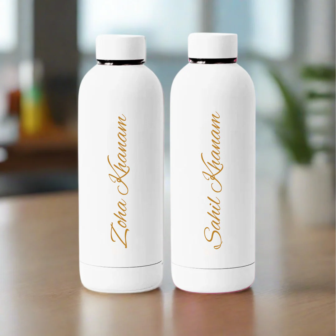 Stainless Steel Water Bottle with Names 500ml Double Insulated Bottles for Office Home Travel- BPA Free, Leakproof- Set OF 2 - Image 26