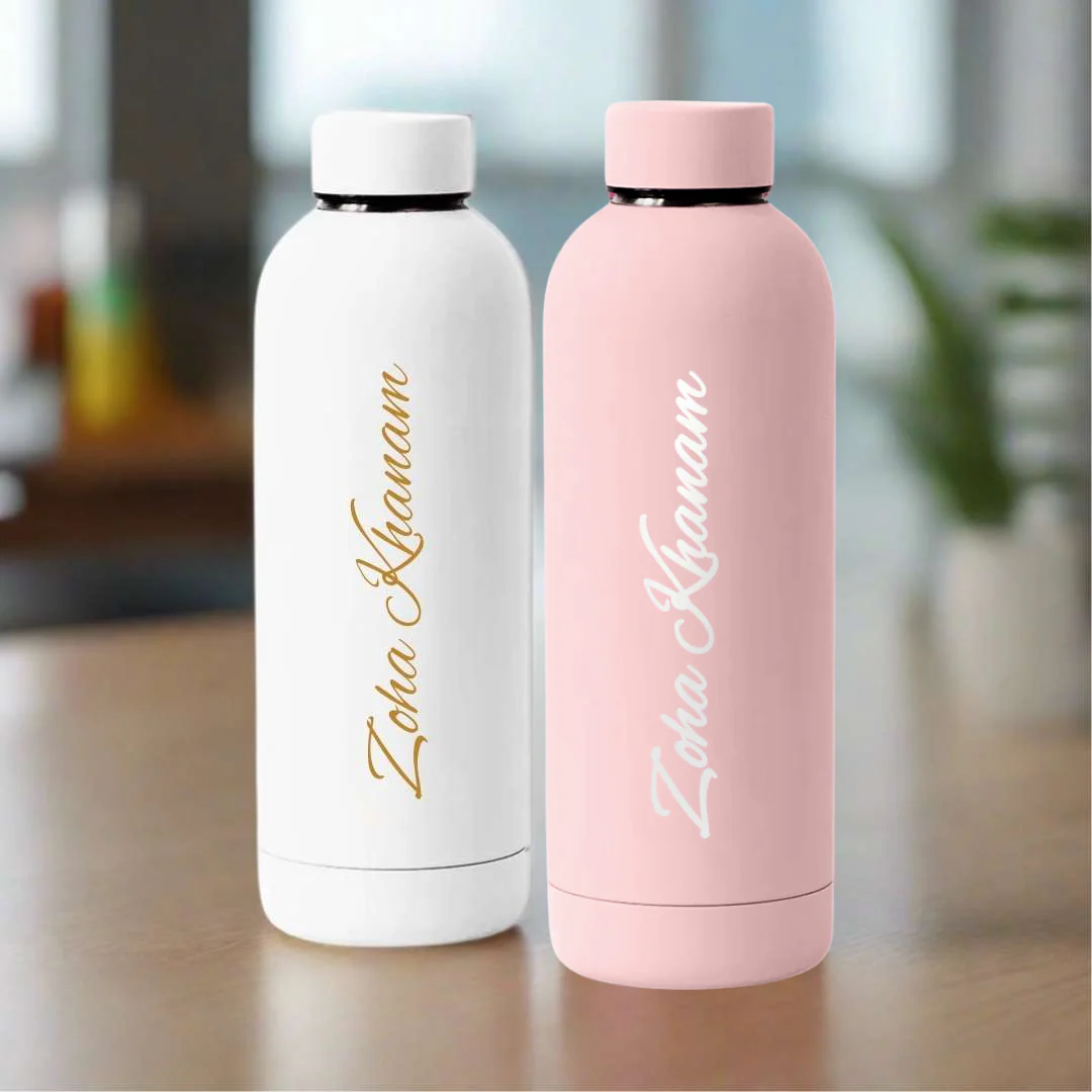 Stainless Steel Water Bottle with Names 500ml Double Insulated Bottles for Office Home Travel- BPA Free, Leakproof- Set OF 2 - Image 5
