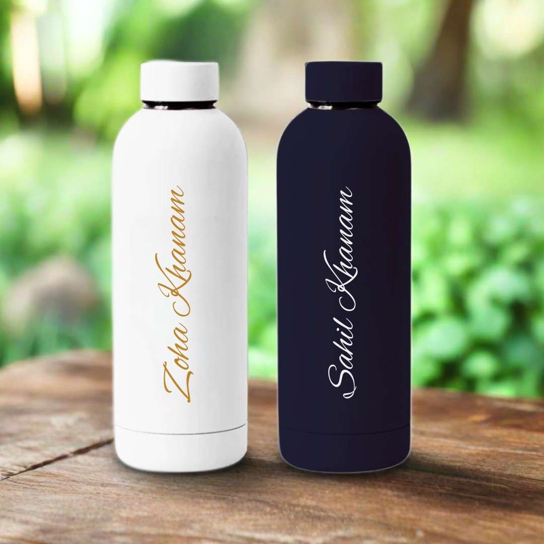 Stainless Steel Water Bottle with Names 500ml Double Insulated Bottles for Office Home Travel- BPA Free, Leakproof- Set OF 2 - Image 6