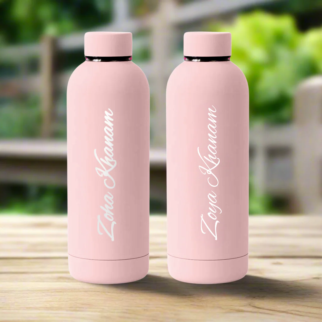 Stainless Steel Water Bottle with Names 500ml Double Insulated Bottles for Office Home Travel- BPA Free, Leakproof- Set OF 2 - Image 9