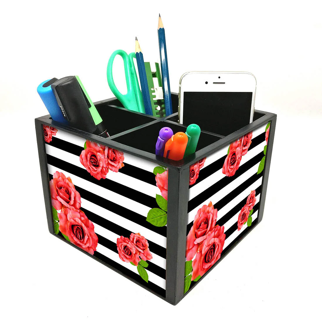 Desk Organizer For Stationery - Red Flowers