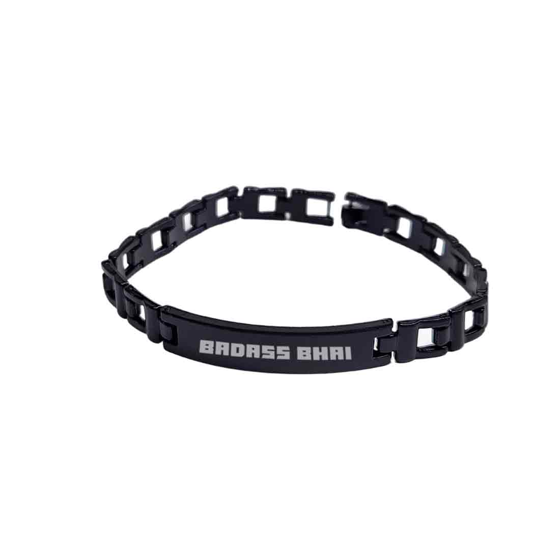 Stylish Rakhi For Brothers Metal Bracelet Black & Golden Rakhis- Badass Bhai - Image 2
