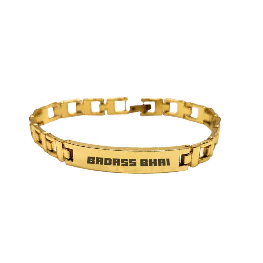 Stylish Rakhi For Brothers Metal Bracelet Black & Golden Rakhis- Badass Bhai - Image 3