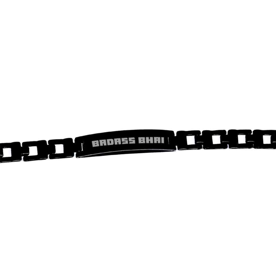 Stylish Rakhi For Brothers Metal Bracelet Black & Golden Rakhis- Badass Bhai - Image 5