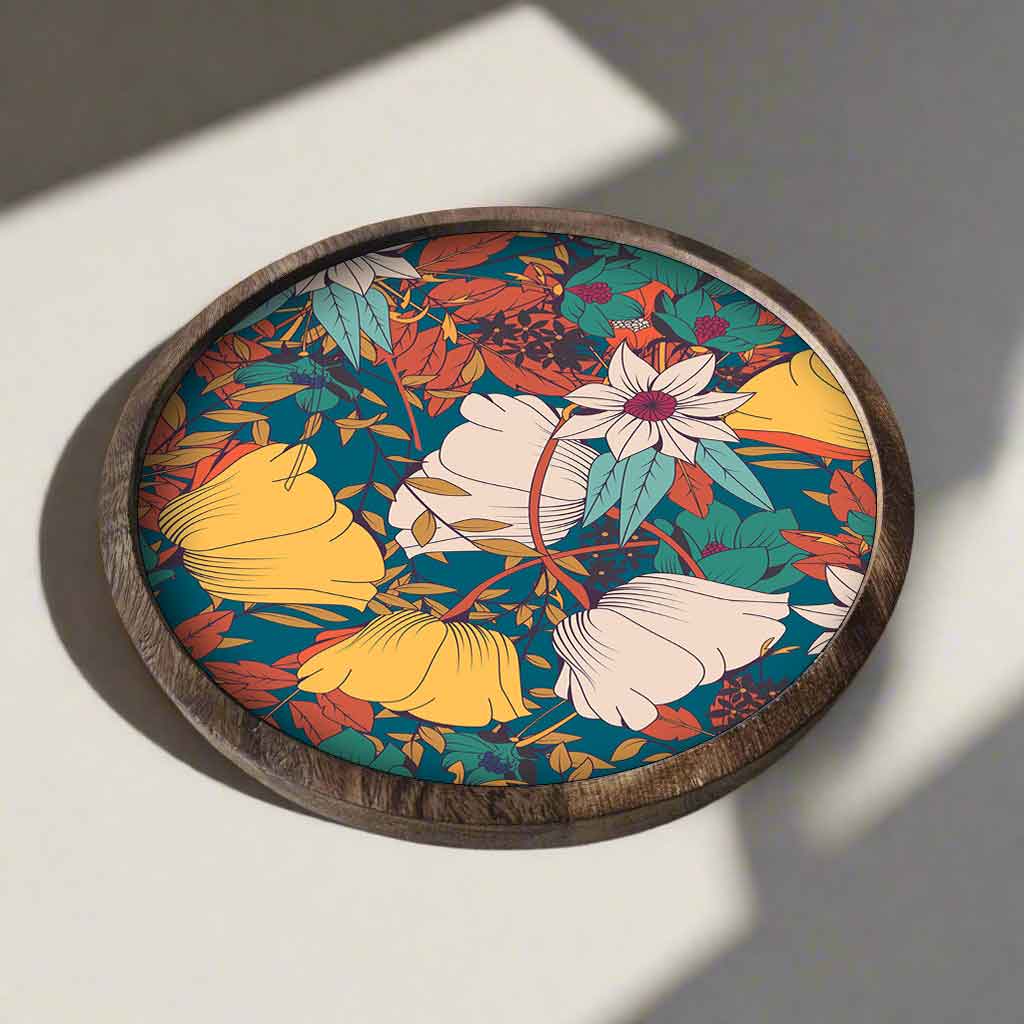 Stylish Serving Platter Tray For Dry Snacks Wooden Tray - Flower Yellow - Image 3