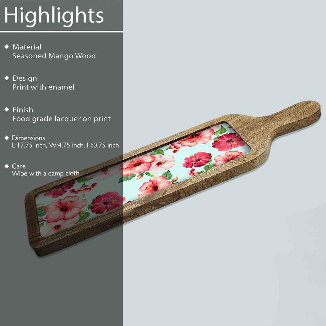 Stylish Serving Platter Tray For Dry Snacks Wooden Tray - Hibiscus Flower - Image 2
