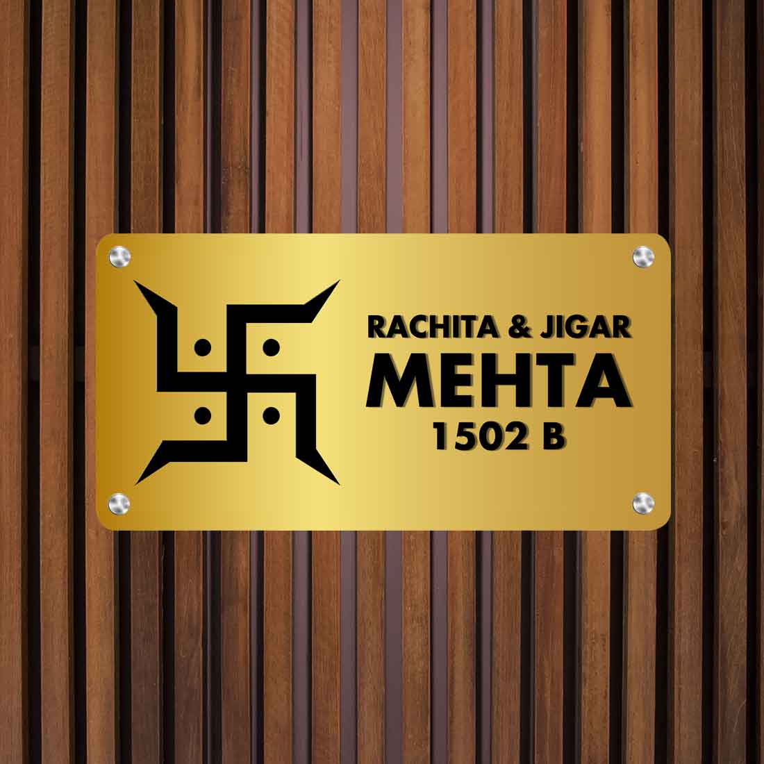 Swastik Name Plate Hindu NamePlates for Home Flats Bungalows - Beautiful Nameplates in White, Golden & Silver-16x7” - Image 2