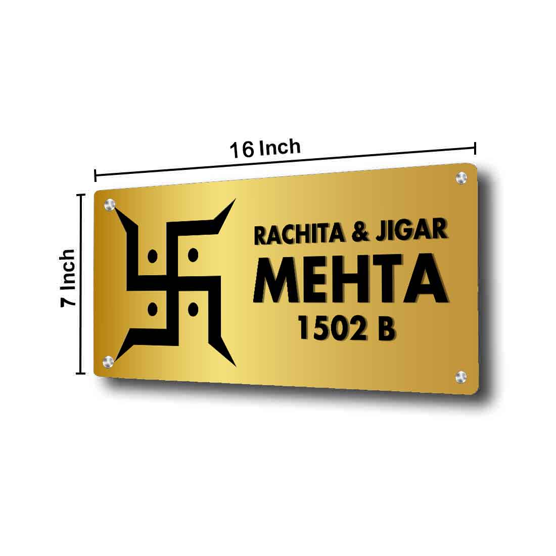 Swastik Name Plate Hindu NamePlates for Home Flats Bungalows - Beautiful Nameplates in White, Golden & Silver-16x7” - Image 6