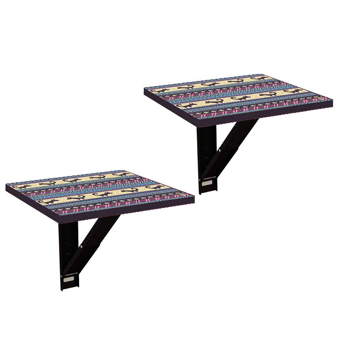 Folding Side Table for Bedroom - Aztec Blue Cream Pattern - Image 11