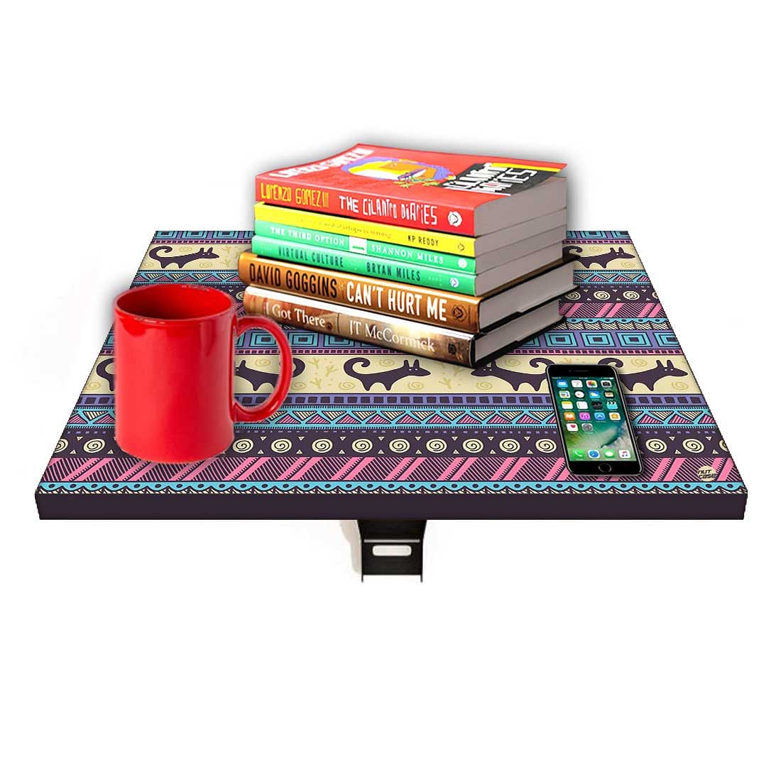 Folding Side Table for Bedroom - Aztec Blue Cream Pattern - Image 7