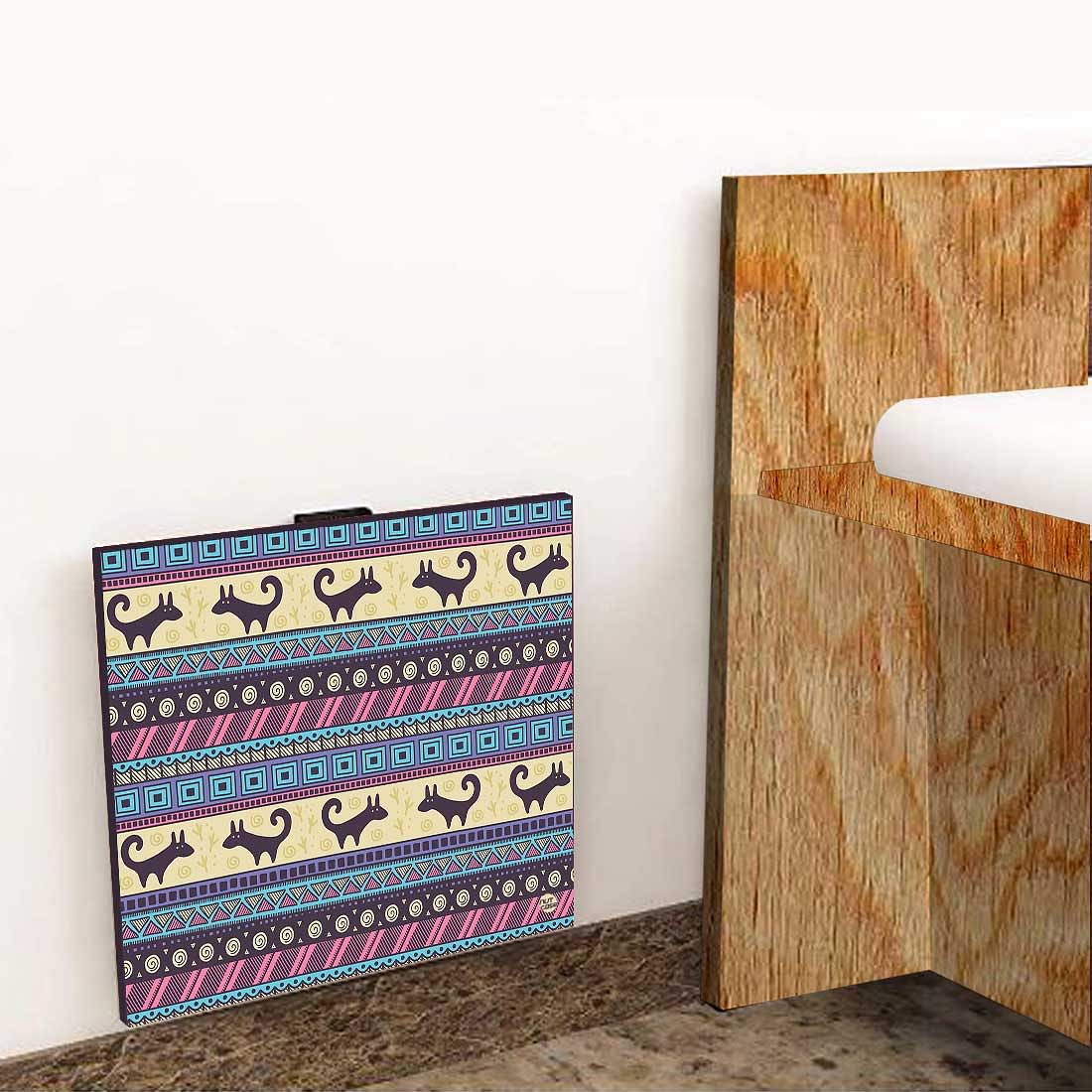 Folding Side Table for Bedroom - Aztec Blue Cream Pattern - Image 8