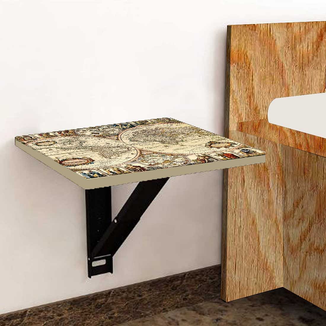Wall Mounted Folding Bedside Table - World Map Design
